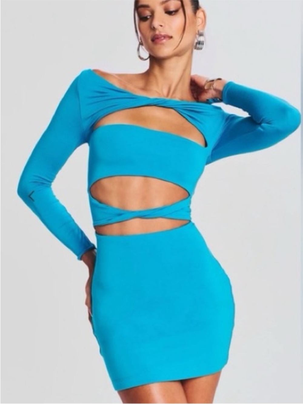Seroya Cutout Mini Dress in Aqua Blue Size Medium New